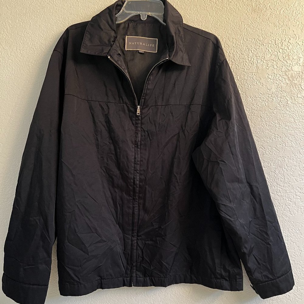 Natural Life Men's Black Zip Windbreaker Lightweight Jacket Size‎ L Large